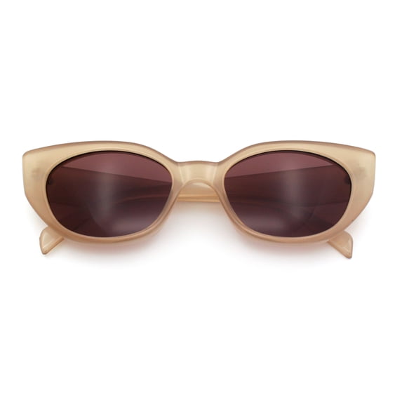 SA106 Womens Chunky Cat Eye Sunglasses Wide-Fit Retro Beveled Frame UV400 / Beige Frame - Brown Lens
