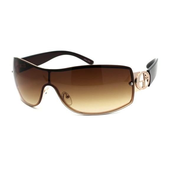 SA106 Womens Elegant Rimless Shield Warp Luxury Designer Sunglasses Gold Brown Brown