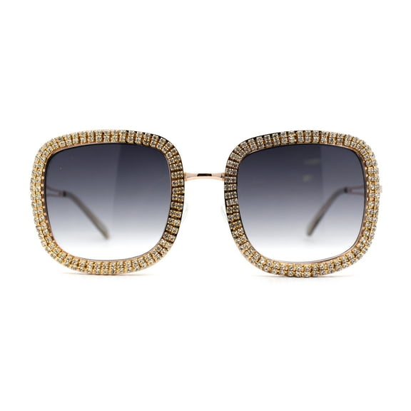 SA106 Womens Heavy Rhinestone Jewel Trim Metal Rim Butterfly Sunglasses Gold Smoke