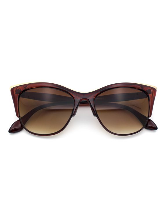 Womens High Point Squared Half Rim Look Cat Eye Sunglasses Brown