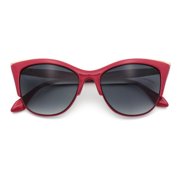 SA106 Womens High Point Squared Half Rim Look Cat Eye Sunglasses Red - Smoke