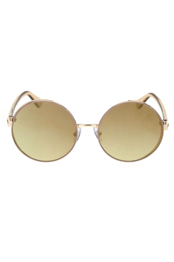Womens Luxury Designer Round Circle Lens Hippie Sunglasses Gold Pink Gold Mirror
