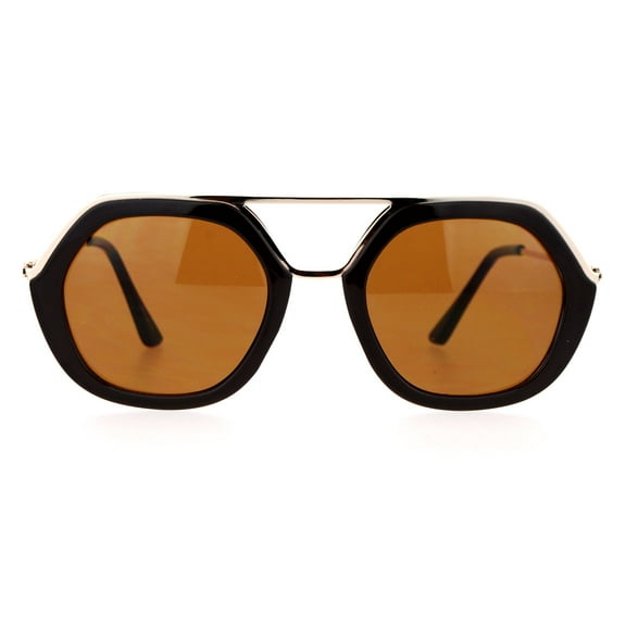 SA106 Womens Metal Brow Bridge Octagon Unique Aviator Sunglasses Brown