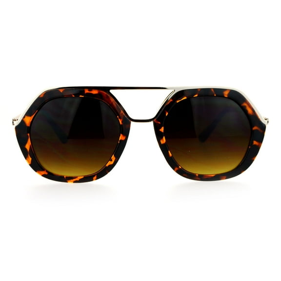 SA106 Womens Metal Brow Bridge Octagon Unique Aviator Sunglasses Tortoise