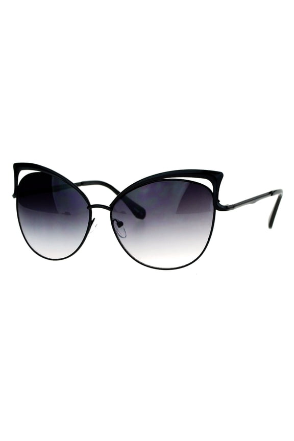 Womens Metal Lightening Bolt Eyebrow Cat Eye Sunglasses Black
