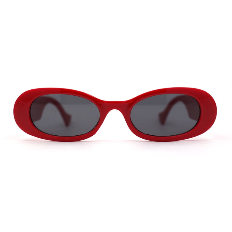 SA106 Womens Minimal Mod Oval Plastic Sunglasses Red Black  display picture 3