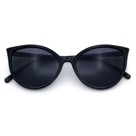 SA106 Womens Oversized Cat Eye Goth Solid Black Lens Plastic Sunglasses Black Frame - Black Lens