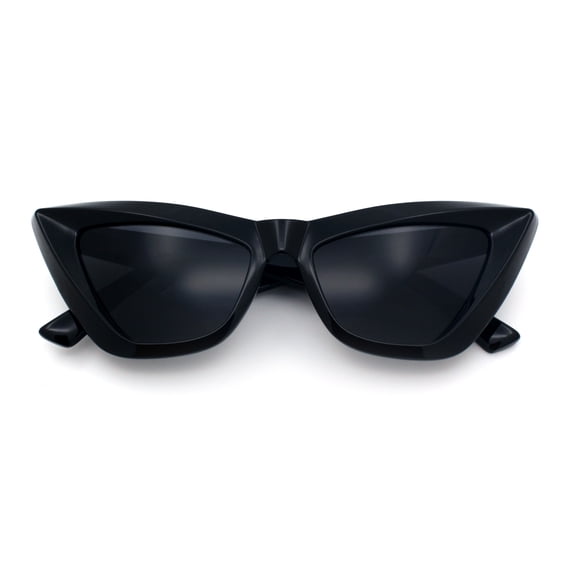 SA106 Womens Oversized Dramatic Winged Beveled Chunky Cat Eye Sunglasses / All Black