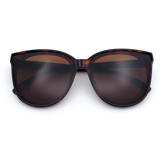 SA106 Womens Polarized Cat Eye Sunglasses Oversized Fashion Frame UV400 Anti Glare Tortoise Frame - Brown Lens