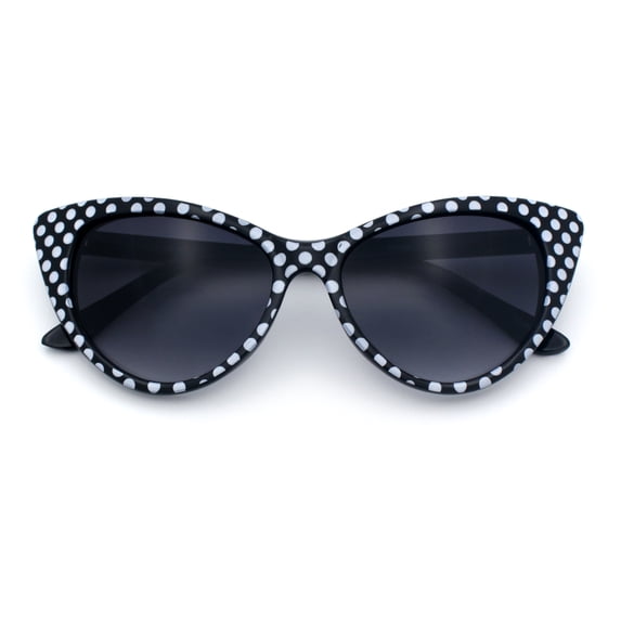 SA106 Womens Retro Cat Eye Polka Dot Vintage 50s UV400 Sunglasses / Black