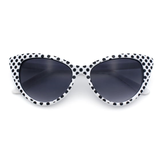 SA106 Womens Retro Cat Eye Polka Dot Vintage 50s UV400 Sunglasses / White