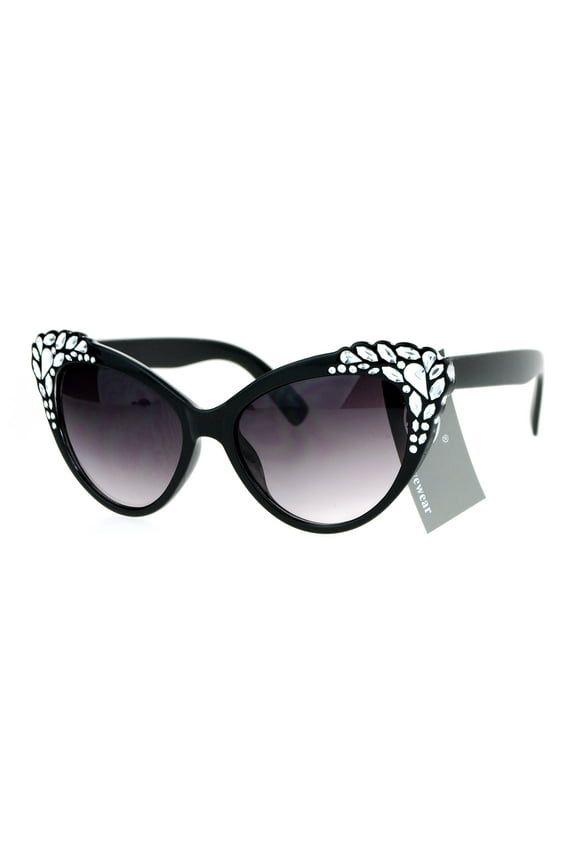 Womens Rhinestone Iced Out Bling Cat Eye Fashion Sunglasses Black