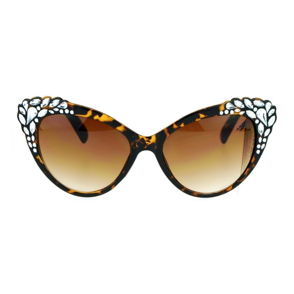 SA106 Womens Rhinestone Iced Out Bling Cat Eye Fashion Sunglasses Tortoise