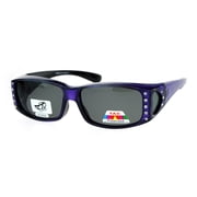 Womens Rhinestone Polarized Lens Rectangular 60mm Fit Over Sunglasses Purple