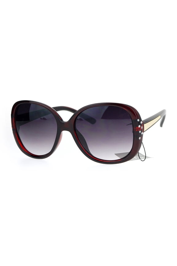 Womens Rhinestone Studded Oversize Fashion Plastic Butterfly Sunglasses Red Black Smoke