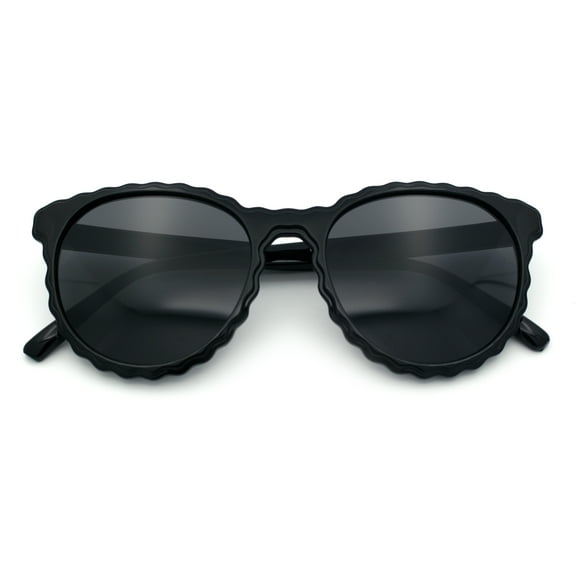 SA106 Womens Ruffled Edge Horn Rim Hipster Fashion Sunglasses Shiny Black - Black