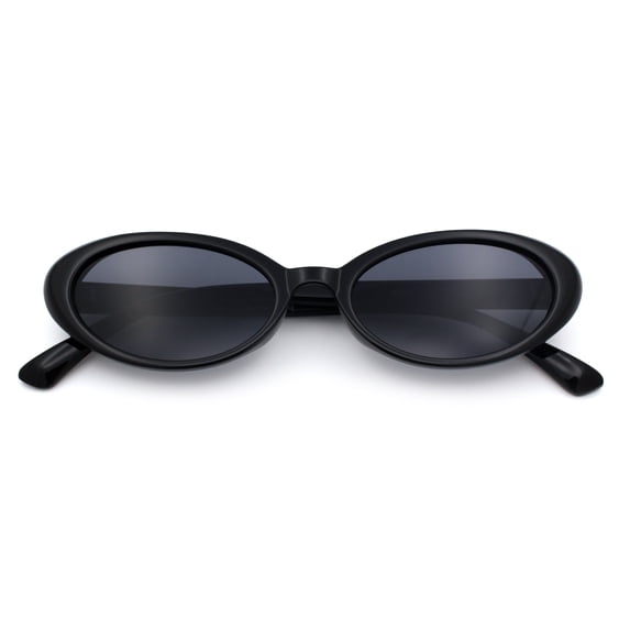 SA106 Womens Simple Classical Oval Thin Plastic Sunglasses / All Black