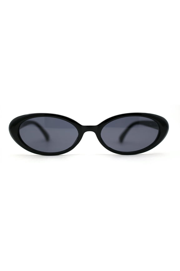 Womens Simple Classical Oval Thin Plastic Sunglasses All Black