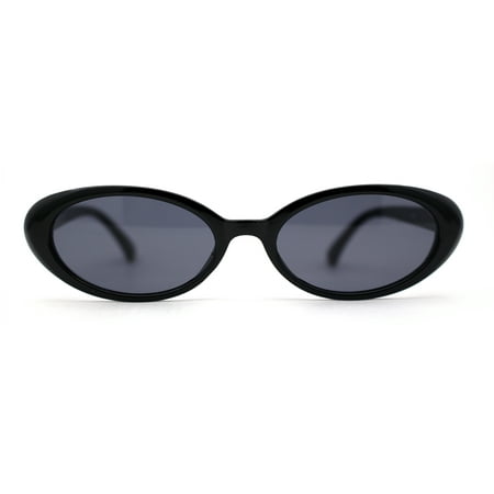 SA106 Womens Simple Classical Oval Thin Plastic Sunglasses All Black