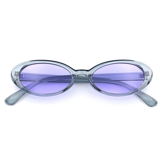 SA106 Womens Simple Classical Oval Thin Plastic Sunglasses / Slate Frame - Purple Lens