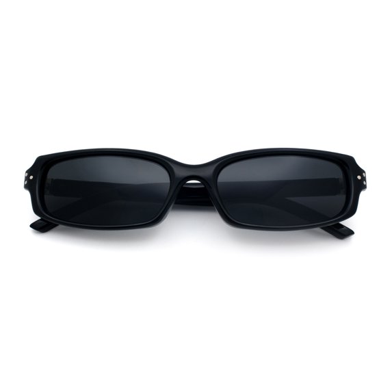 SA106 Womens Slim Retro Mod Narrow Rectangle Sunglasses Gold-Tone Temple Hinge / All Black