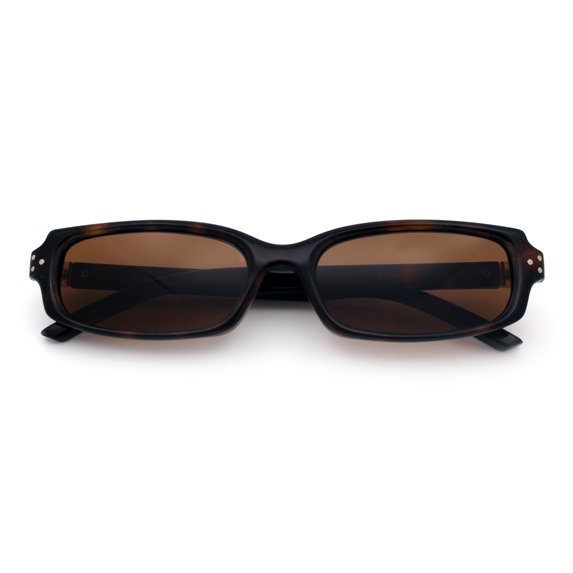 SA106 Womens Slim Retro Mod Narrow Rectangle Sunglasses Gold-Tone Temple Hinge / Tortoise Frame - Brown Lens