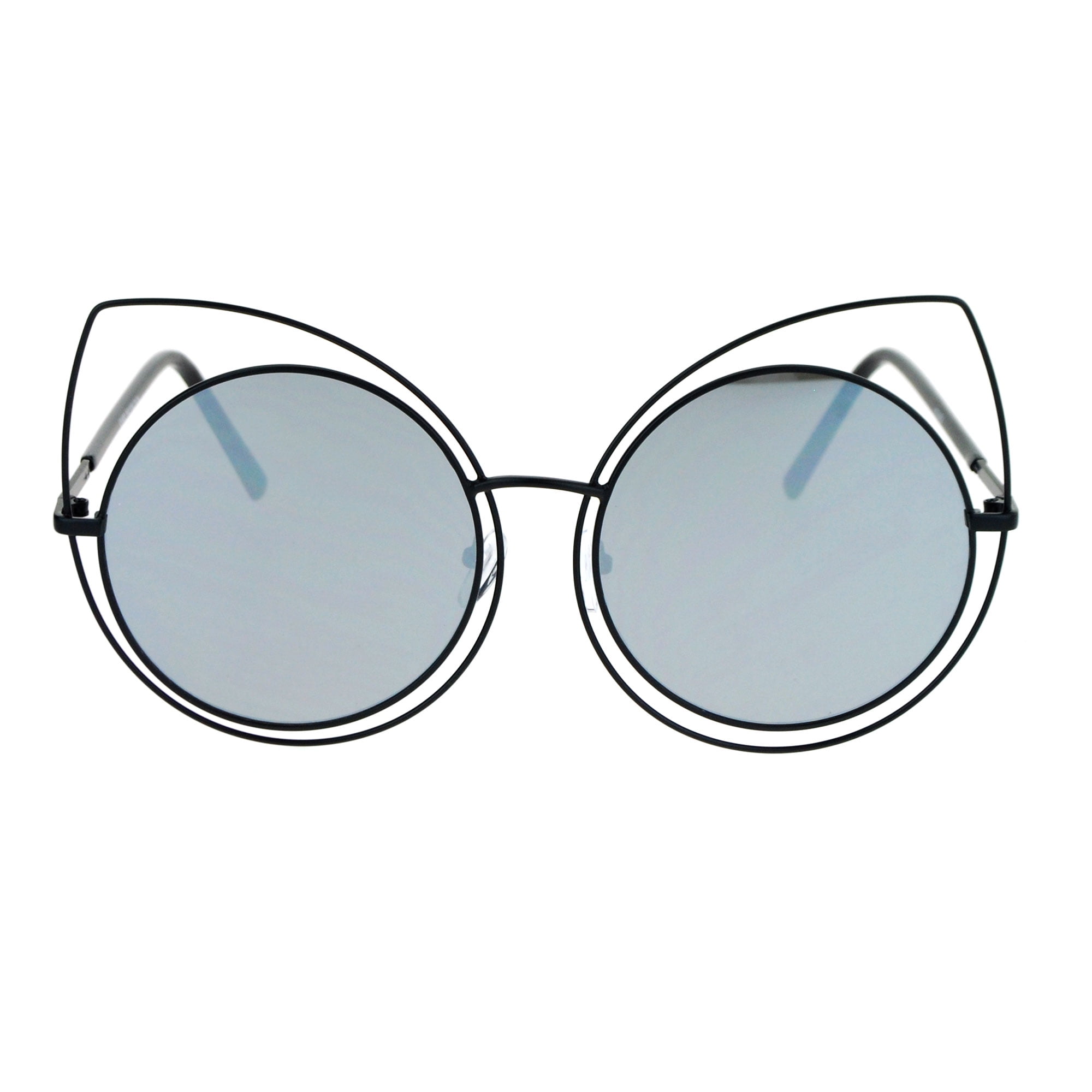 Black/White Round Cateye Sunglasses with Mirror Lens for Women Women main image 3