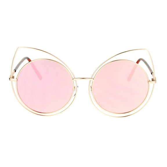 SA106 Womens Wire Rim Bat Cat Eye Round Circle Lens Retro Sunglasses Gold Pink