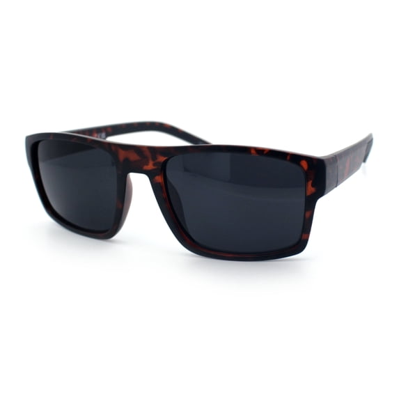 SA106 Wraparound Sport Sunglasses for Men UV400 Lightweight Rectangular Matte Tortoise Frame - Black Lens