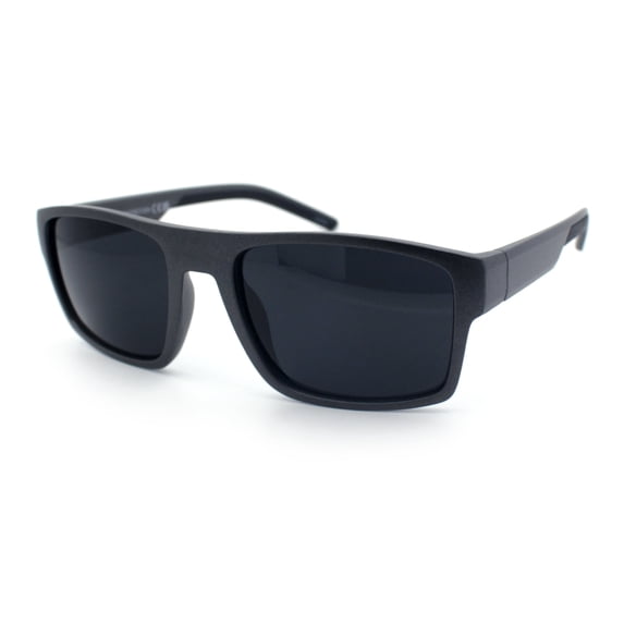 SA106 Wraparound Sport Sunglasses for Men UV400 Lightweight Rectangular Metalic Grey Frame - Black Lens