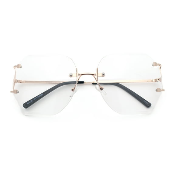 Gold Luxury Fashion Rectangular Rimless Oversize Butterfly Clear Lens Eye Glasses