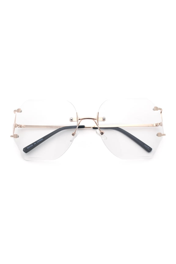 Gold Luxury Fashion Rectangular Rimless Oversize Butterfly Clear Lens Eye Glasses
