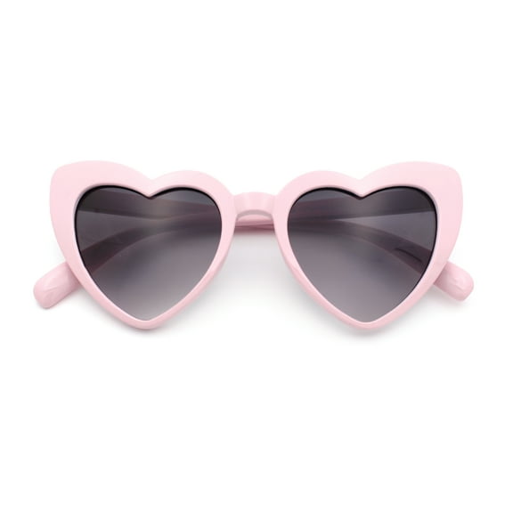 Girls Kid Size Heart Shape Lolita Valentine Love Sunglasses Light Pink - Smoke