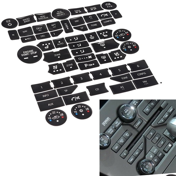For SAAB 3rd Generation 9-5NG 9-4X Button Repair Sticker Decal Set for Climate Control and Radio Stereo, Black Front Panel Kit with Cut Symbols Allowing Light Transmiss