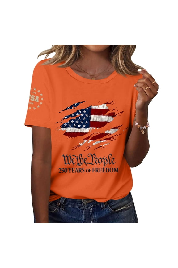 250th Anniversary Usa Shirt Women's Usa Flag Printed Short Sleeve Basic Tees Patriot Tee Usa Flag Shirt Tops