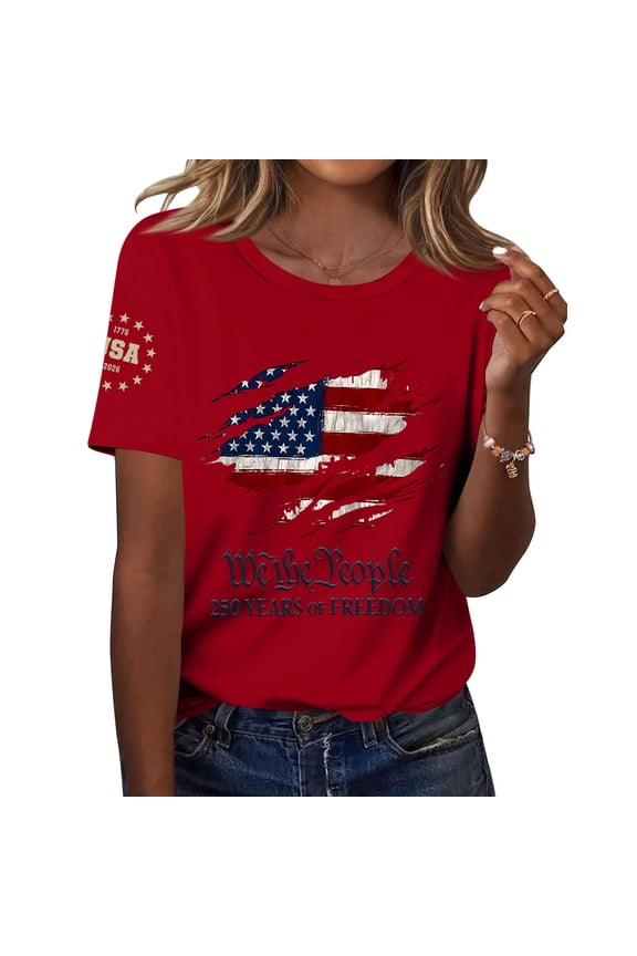 250th Anniversary Usa Shirt Women's Usa Flag Printed Short Sleeve Basic Tees Patriot Tee Usa Flag Shirt Tops