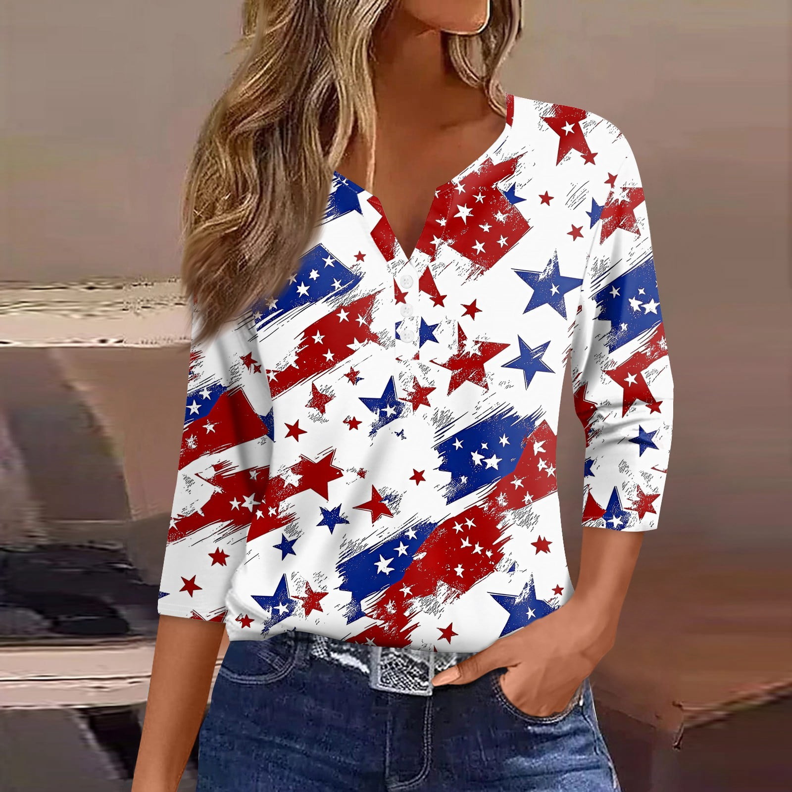 Women's American Flag Halter Tank Top - Color Block Star Striped Splicing Camisole, White, XX-Large - View #2
