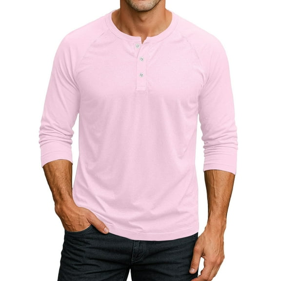 SAATLERI 3/4 Sleeve Shirt for Men Regular Fit Henley Shirt Big & Tall Button Tee Basic Active T Shirts