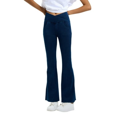 SAATLERI Bell Bottom Jeans for Women High Waisted Stretchy Flare Jeans Trendy Crossover Pull On Flare Jeggings with Pockets