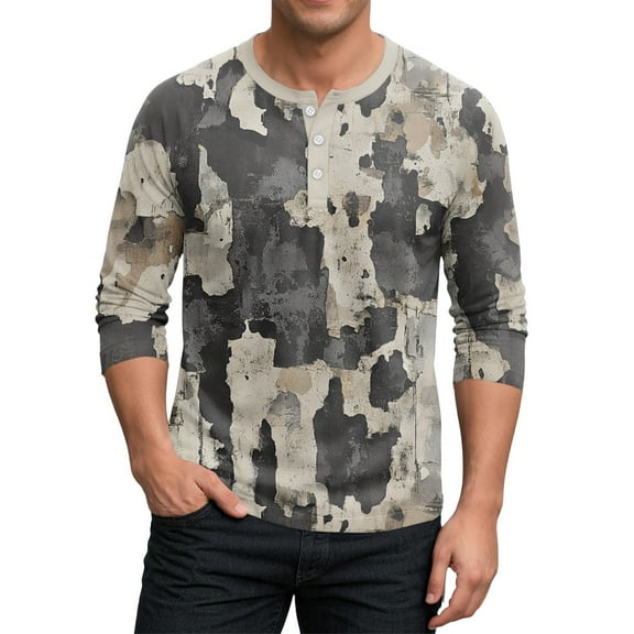 SAATLERI Big and Tall 3/4 Sleeve Shirts for Men Trendy Lightweight Henley Raglan Shirt Men Camouflage Mens Shirt Jersey Baseball Tee Shirt