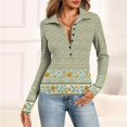thumbnail image 1 of SAATLERI Button Down Shirt for Women V Neck Collared Polo Shirts Dressy Floral Printed Long Sleeve Blouse Free Business Casual Work Office Tops, 1 of 5