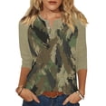 thumbnail image 1 of SAATLERI Button Up Camo Shirt Women Dressy Casual 3/4 Sleeve Tunic Tops Color Block Lightweight V Neck Blouse T-Shirts, 1 of 4
