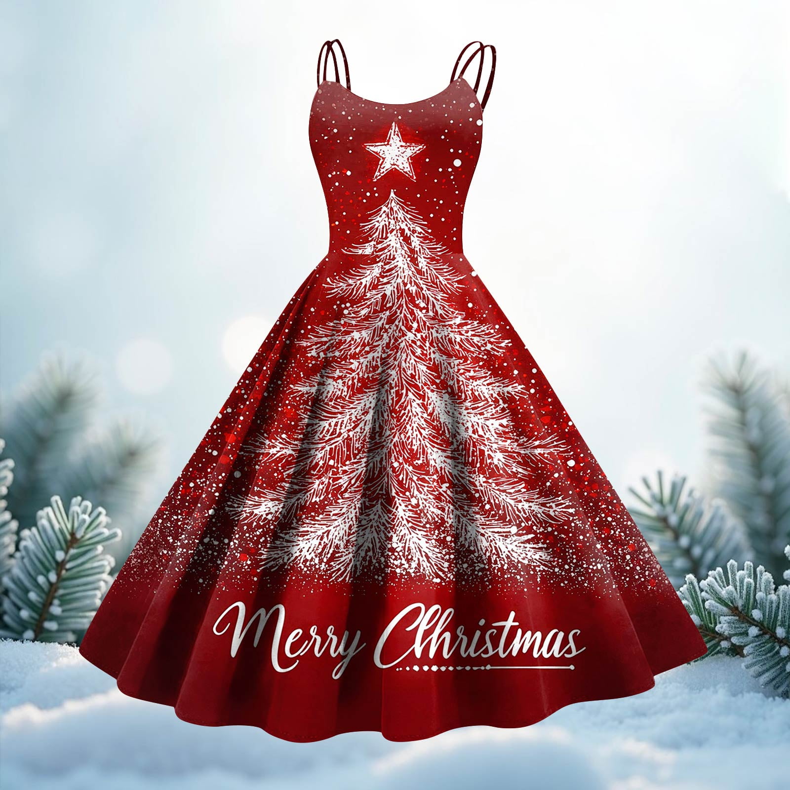 SAATLERI Christmas Dresses for Women Spaghetti Strap Sleeveless