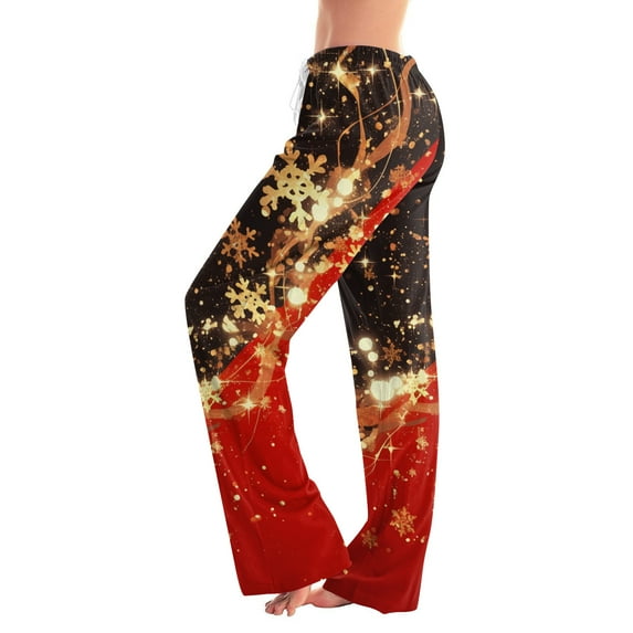 SAATLERI Christmas Pajamas Pants Women Santa Print Loose Soft Lounge Pants Wide Leg Drawstring Holiday Comfy Pj Bottom with Pockets