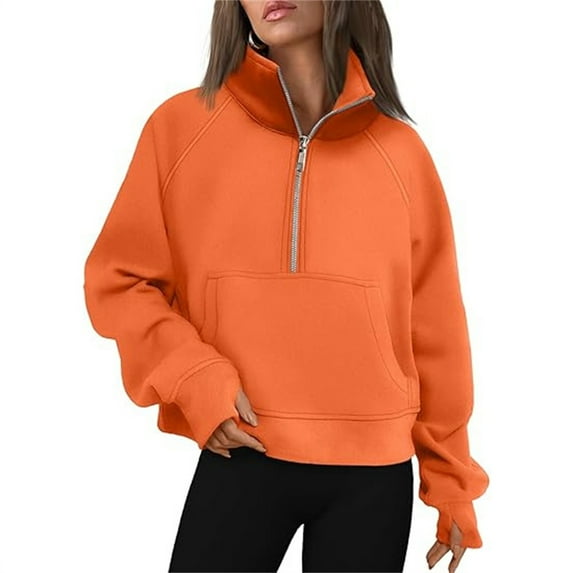 SAATLERI Croped Sweatshirt Womens Half Zip Oversized Casual Pullover Long Sleeve Collar Tops Fall Fashion 2025 Winter Clothes