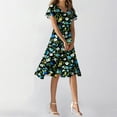 thumbnail image 1 of SAATLERI Dresses for Women 2025 Elegant Classy Boho Floral Print A-Line Midi Dress Casual Short Flutter Sleeve V Neck Flowy Swing Summer Wedding Guest Dress, 1 of 4