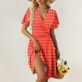 thumbnail image 1 of SAATLERI Dresses for Women 2025 Elegant Classy Loose Casual Vacation Beach V Neck Short Sleeve Floral Floral Midi Dress Empire Waist T Shirt Dress Swing A-Line Sundress, 1 of 5