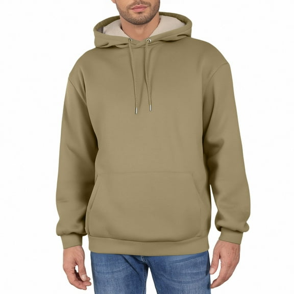 SAATLERI Fleece Hoodies for Men Winter Thick Sherpa Lined Sweatshirt Long Sleeve Fall Warm Fleece Pullover With Kanga Pocket