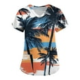 thumbnail image 1 of SAATLERI Hawaiian Scrubs for Women Cute Graphic Print Nurse Uniforms Short Sleeve V Neck Stretchy Scrub Shirts for Women, 1 of 4