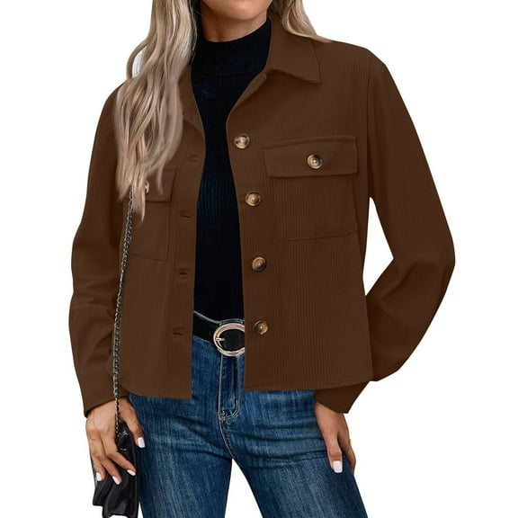SAATLERI Jackets for Women Fashion Cropped Corduroy Shackets Collared Button Down Jackets Tops Fall Trendy Long Sleeve Shirts